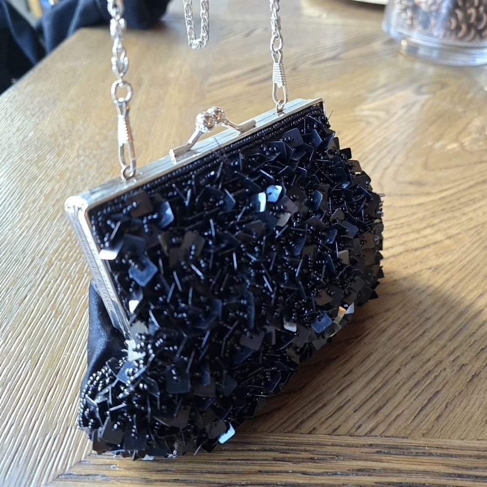 Bijoux Terner black beaded evening clutch